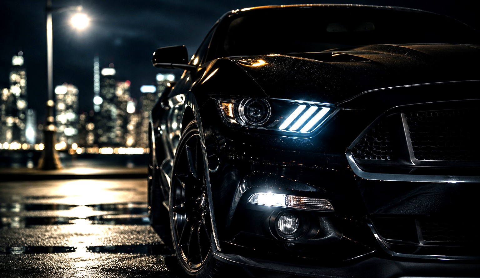 Black Mustang at night